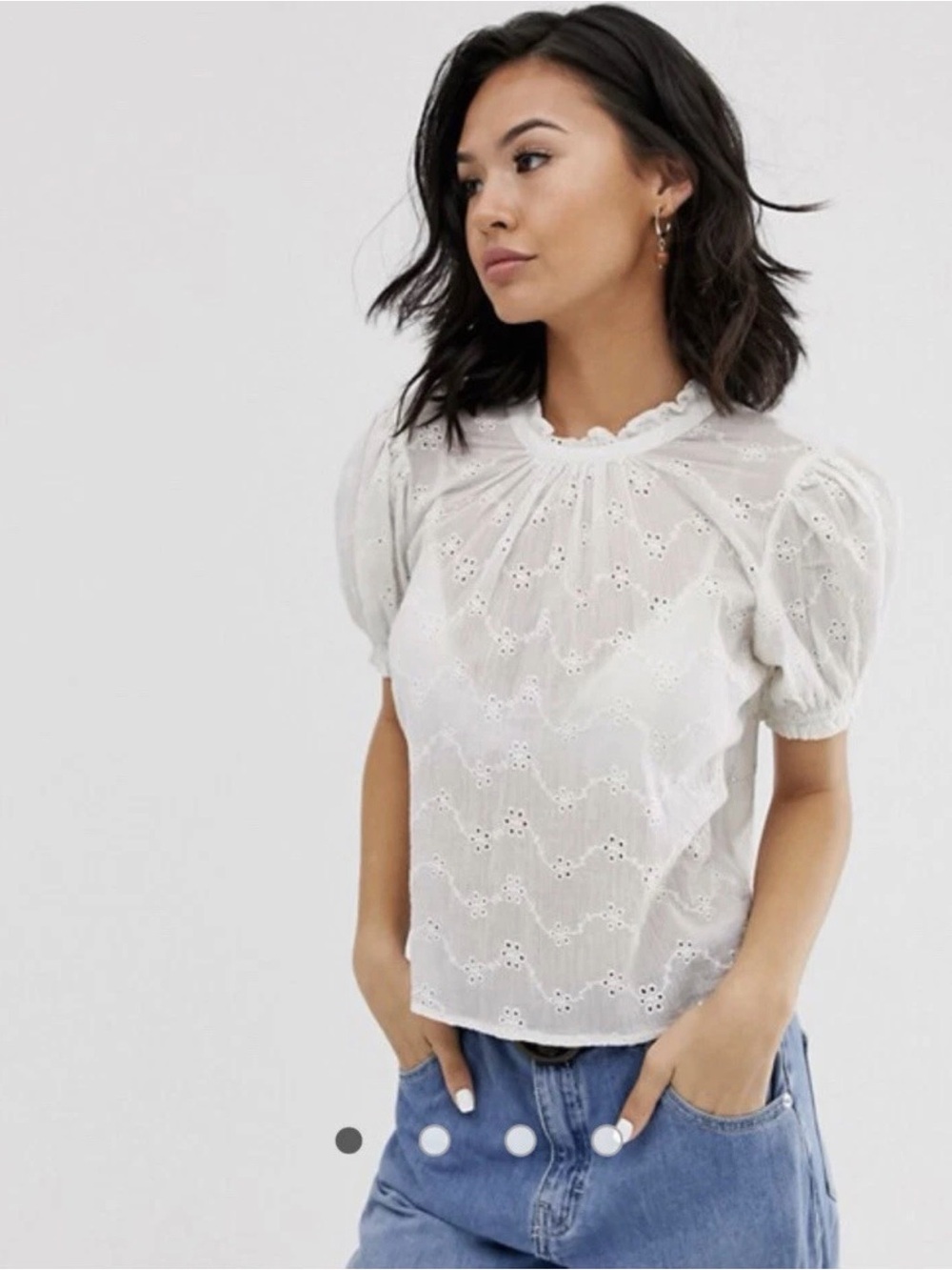 Free People White Eyelet Short Sleeve Blouse with Tie-Back